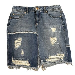 JESSICA SIMPSON Adored High Rise Distressed Denim Blue Jean Skirt Women's 28